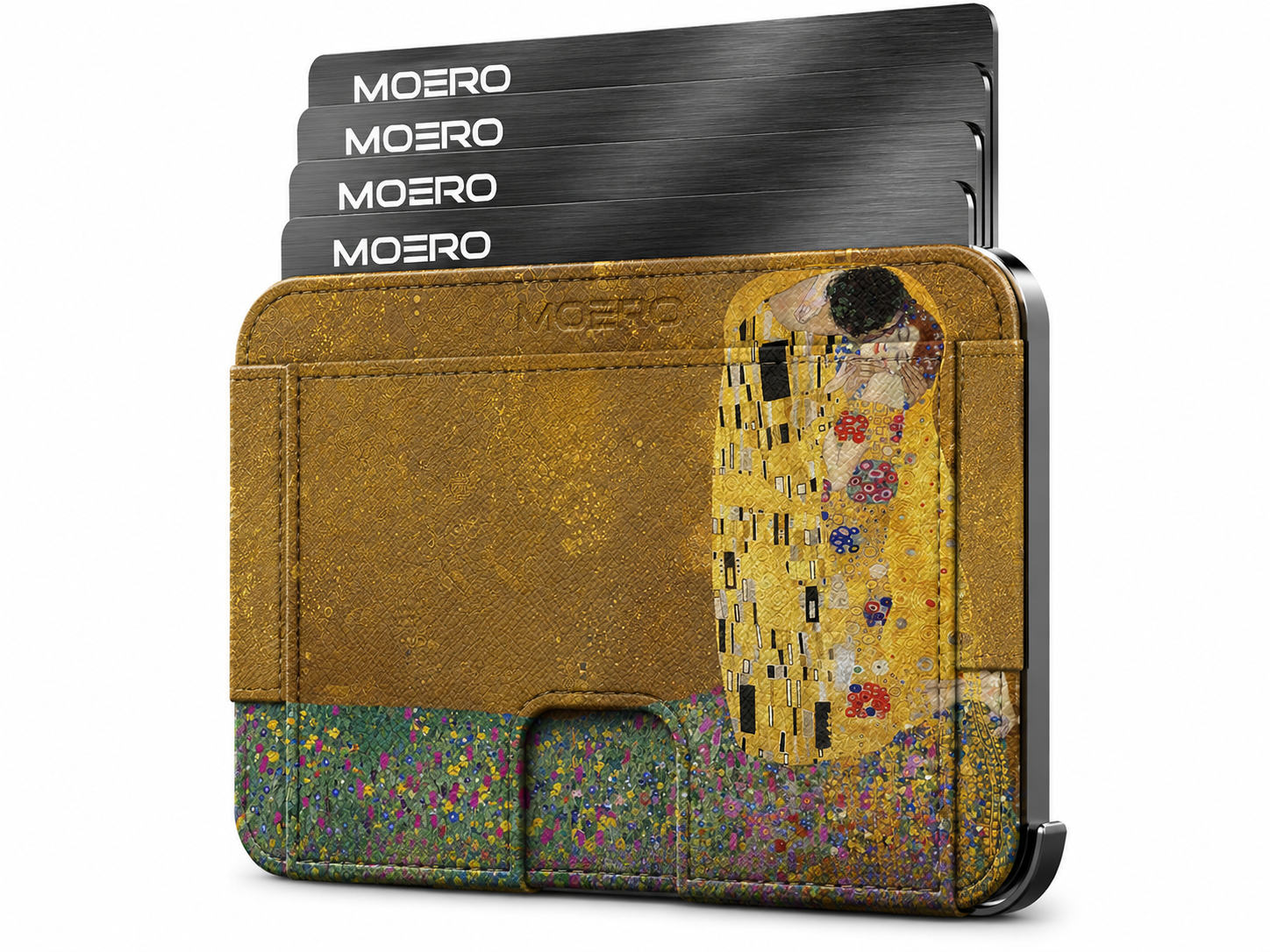 Moero M2 Pro - Bacio di Klimt Limited Edition - MagSafe Wallet – Portafoglio RFID in Alluminio e Vera Pelle Saffiano Antigraffio