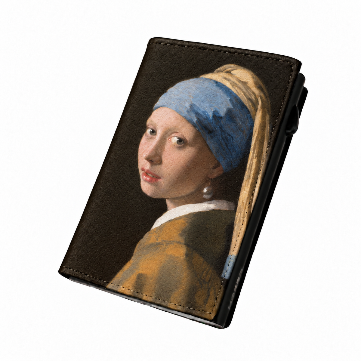 Moero Pro Zip - La ragazza con l'orecchino di perla - Arte Limited Edition – Portafoglio RFID in Vera Pelle Saffiano con Chiusura Magnetica e Portamonete Zip