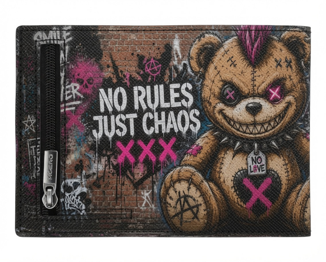 Moero Pro - Teddy Smile Now - Limited Edition – Portafoglio RFID in Vera Pelle Saffiano con Chiusura Magnetica e Portamonete Zip