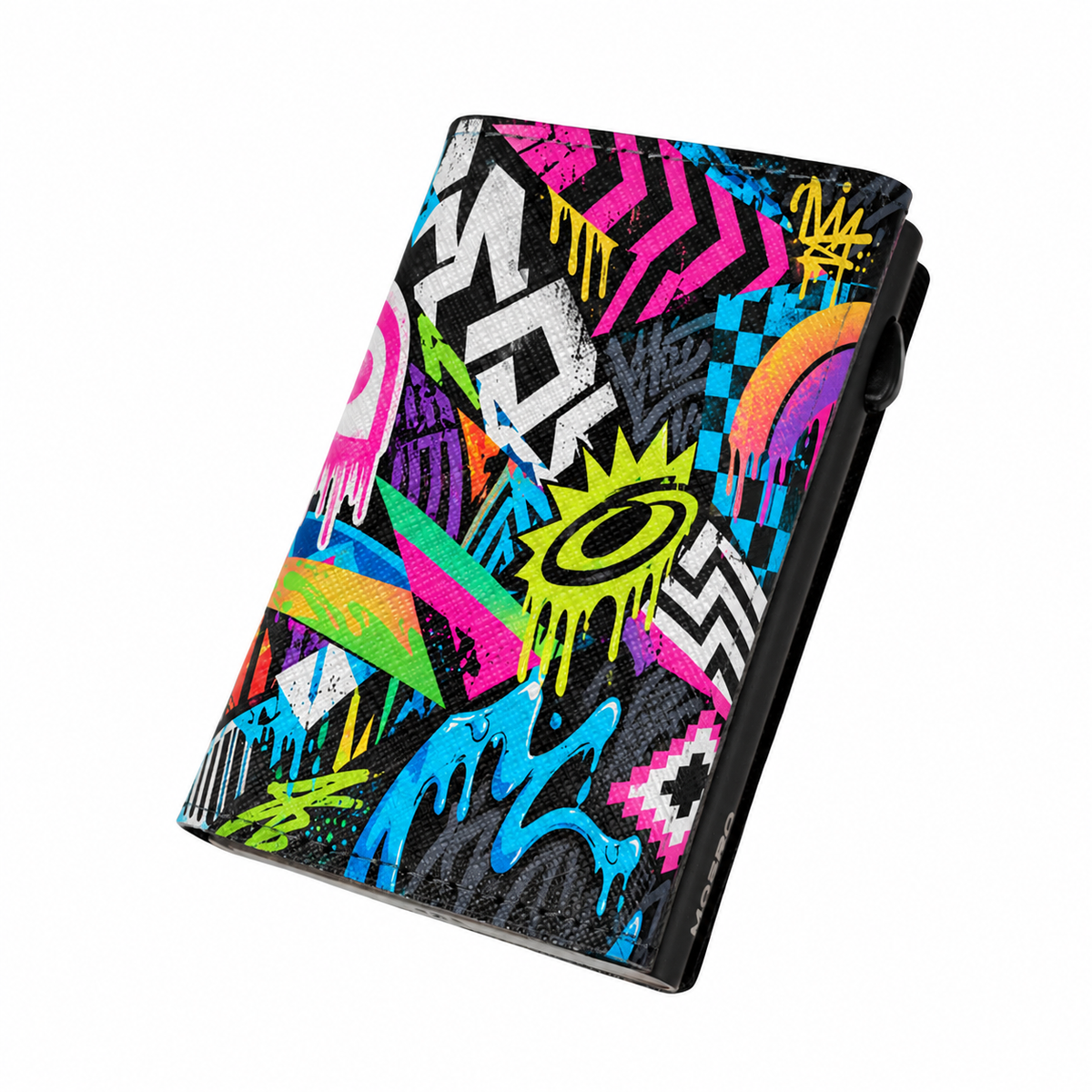 Moero Pro Zip – Neon Riot – Underground Limited Edition – Portafoglio RFID in Vera Pelle Saffiano con Chiusura Magnetica e Portamonete Zip
