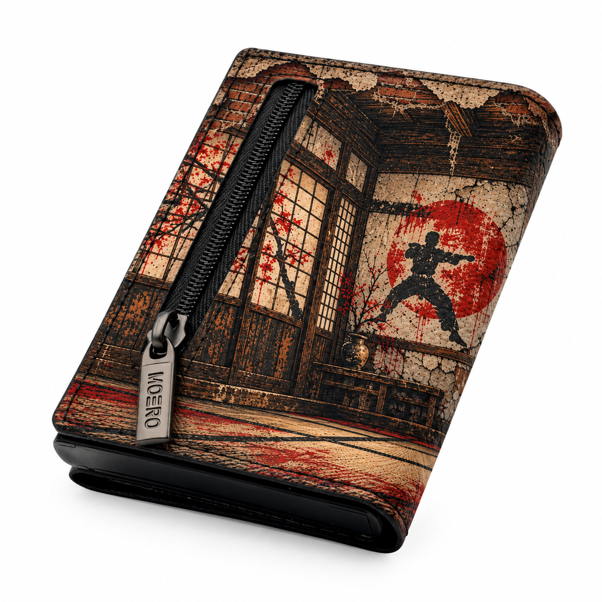 Moero Pro - Teddy Karate - Sport Limited Edition – Portafoglio RFID in Vera Pelle Saffiano con Chiusura Magnetica e Portamonete Zip