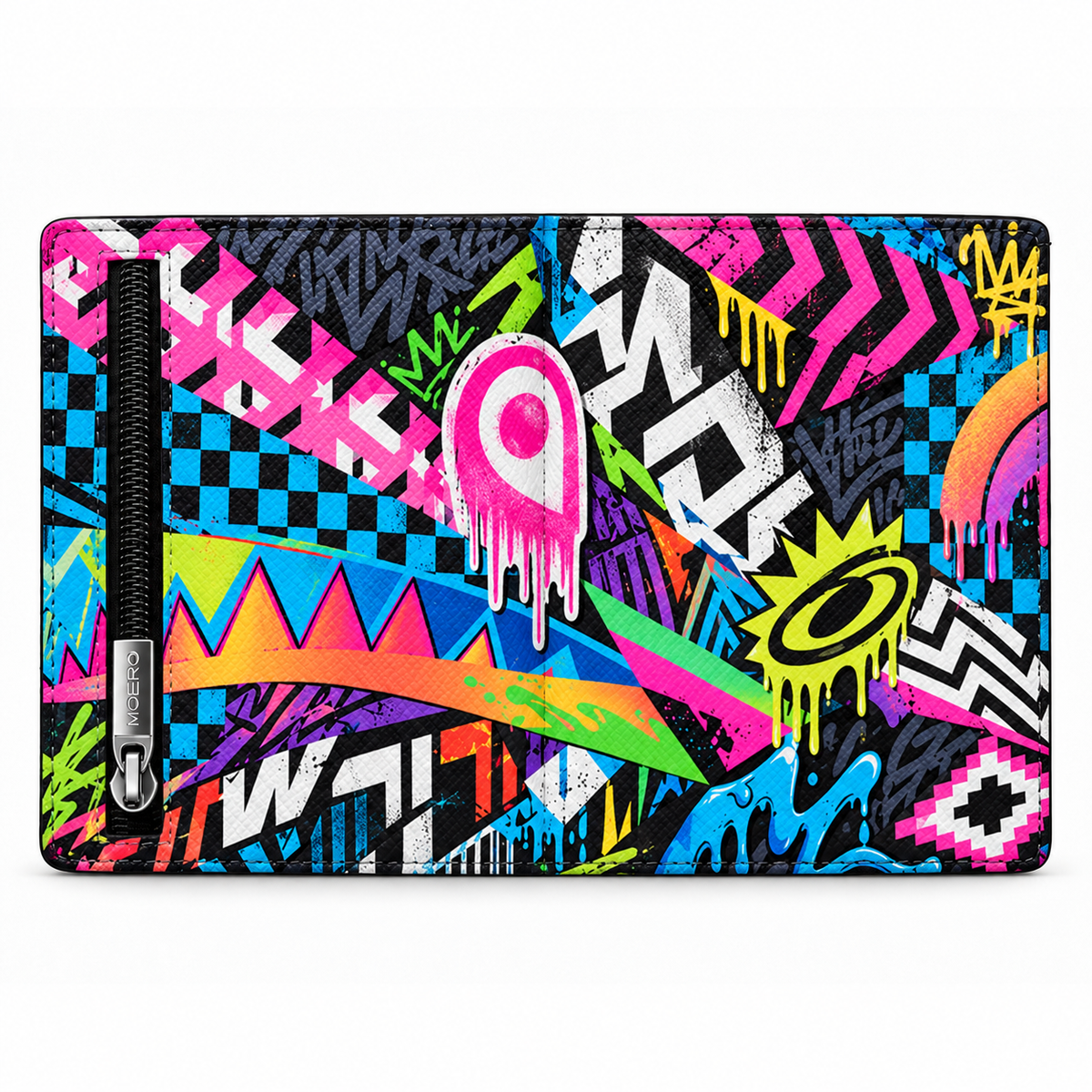 Moero Pro Zip – Neon Riot – Underground Limited Edition – Portafoglio RFID in Vera Pelle Saffiano con Chiusura Magnetica e Portamonete Zip