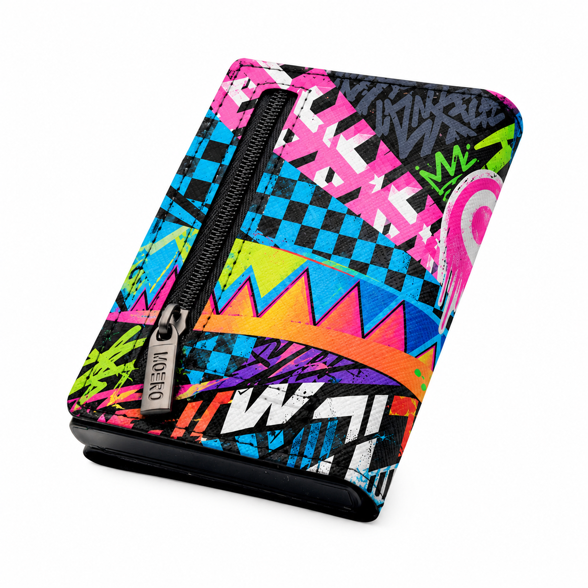 Moero Pro Zip – Neon Riot – Underground Limited Edition – Portafoglio RFID in Vera Pelle Saffiano con Chiusura Magnetica e Portamonete Zip