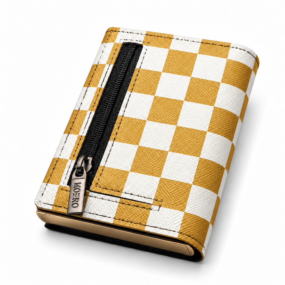 Moero Pro Zip – Check Bite Gold – Underground Limited Edition – Portafoglio RFID in Vera Pelle Saffiano con Chiusura Magnetica e Portamonete Zip - portacarte gold