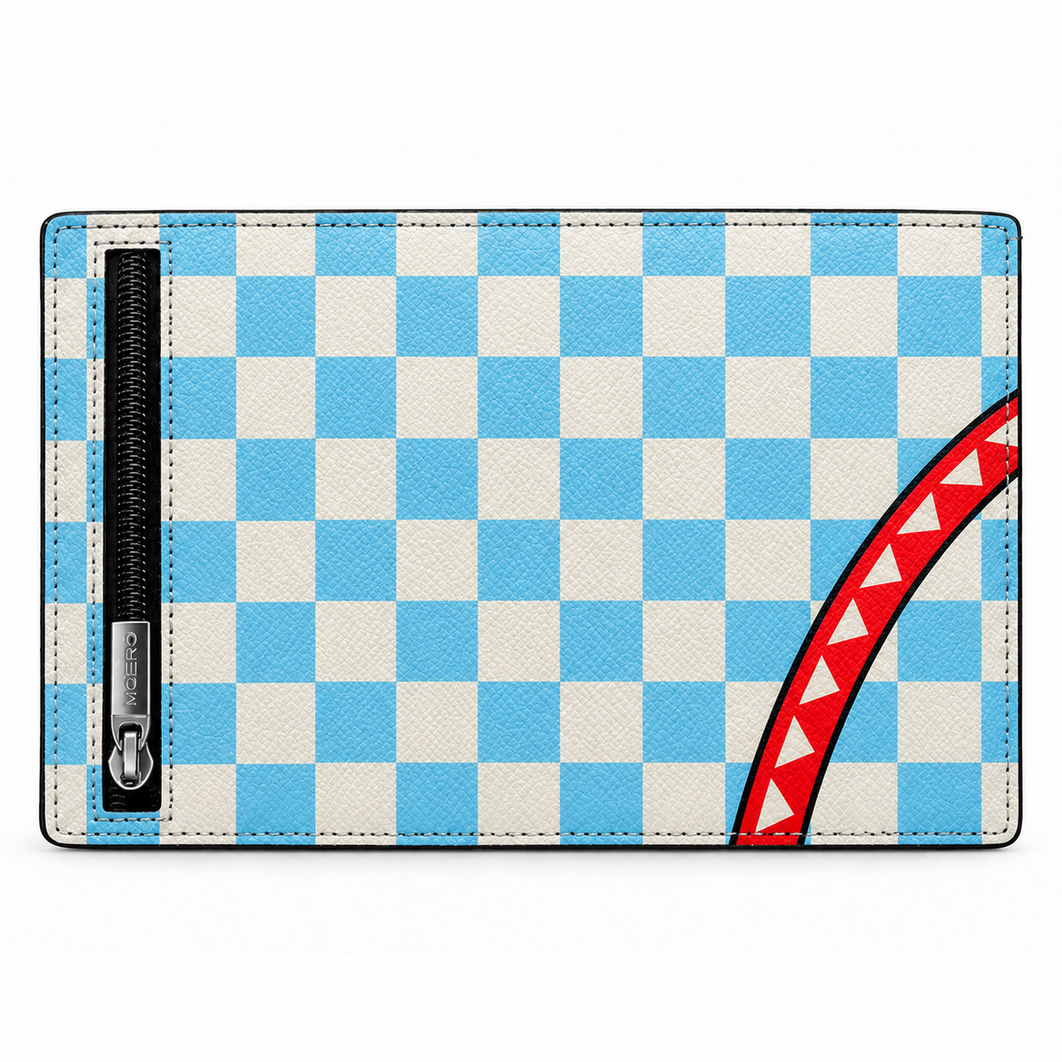 Moero Pro Zip – Check Bite Light blue – Underground Limited Edition – Portafoglio RFID in Vera Pelle Saffiano con Chiusura Magnetica e Portamonete Zip - portacarte sierra