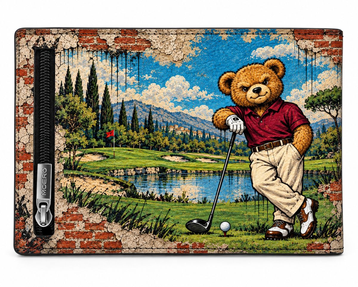 Moero Pro - Teddy Golf - Sport Limited Edition – Portafoglio RFID in Vera Pelle Saffiano con Chiusura Magnetica e Portamonete Zip