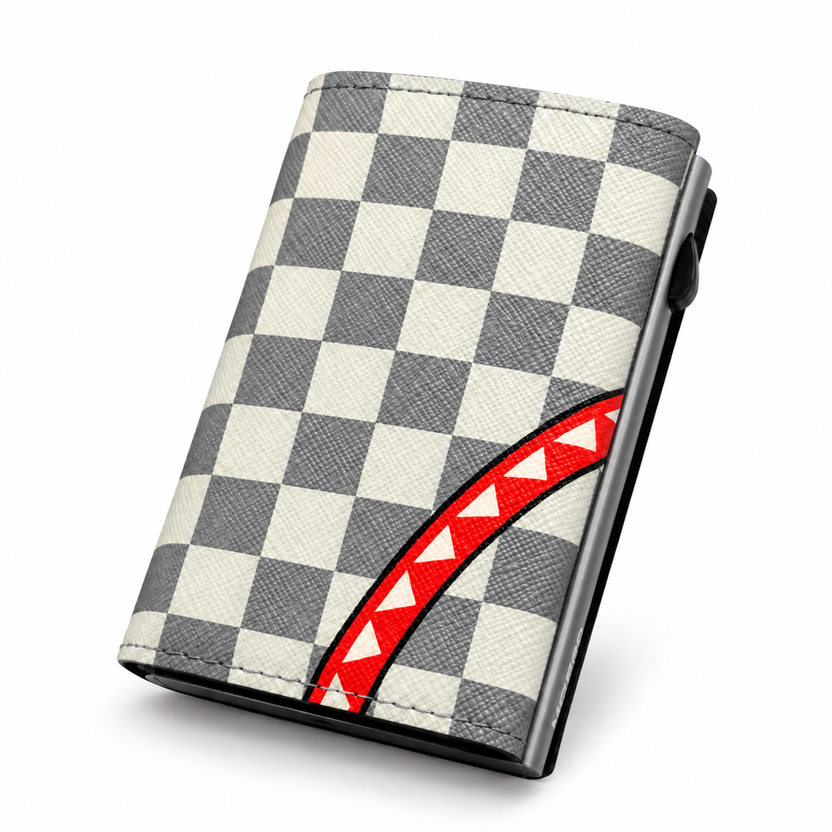 Moero Pro Zip – Check Bite Grey – Underground Limited Edition – Portafoglio RFID in Vera Pelle Saffiano con Chiusura Magnetica e Portamonete Zip - portacarte grey
