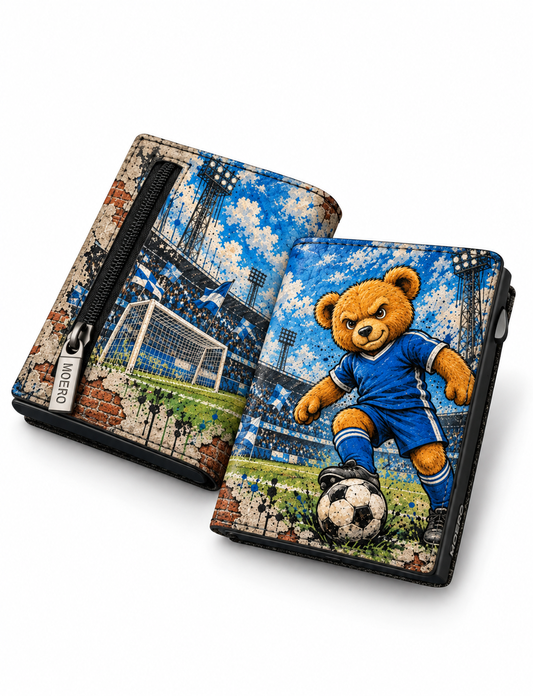 Moero Pro - Teddy Calcio - Sport Limited Edition – Portafoglio RFID in Vera Pelle Saffiano con Chiusura Magnetica e Portamonete Zip