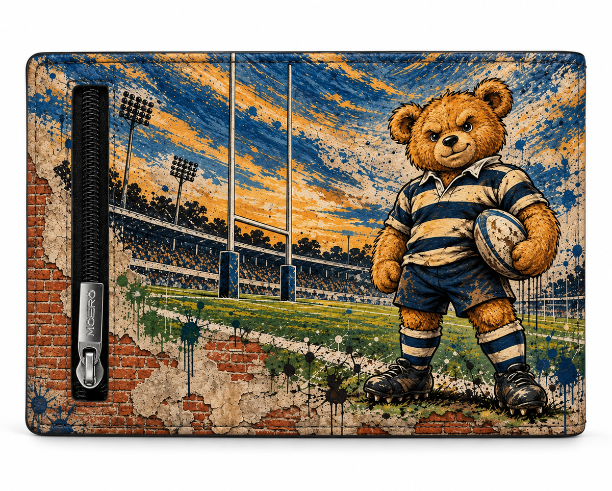 Moero Pro - Teddy Rugby - Sport Limited Edition – Portafoglio RFID in Vera Pelle Saffiano con Chiusura Magnetica e Portamonete Zip