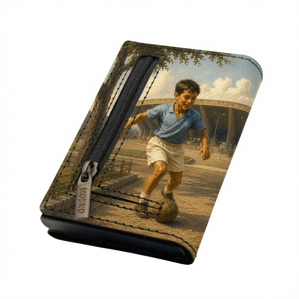 Moero Pro - Napoli Centenary - Limited Edition – Portafoglio RFID in Vera Pelle Saffiano con Chiusura Magnetica e Portamonete Zip