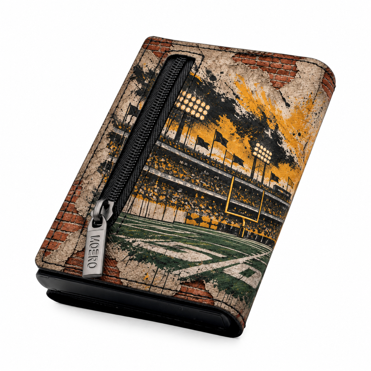 Moero Pro - Teddy Football Americano - Sport Limited Edition – Portafoglio RFID in Vera Pelle Saffiano con Chiusura Magnetica e Portamonete Zip