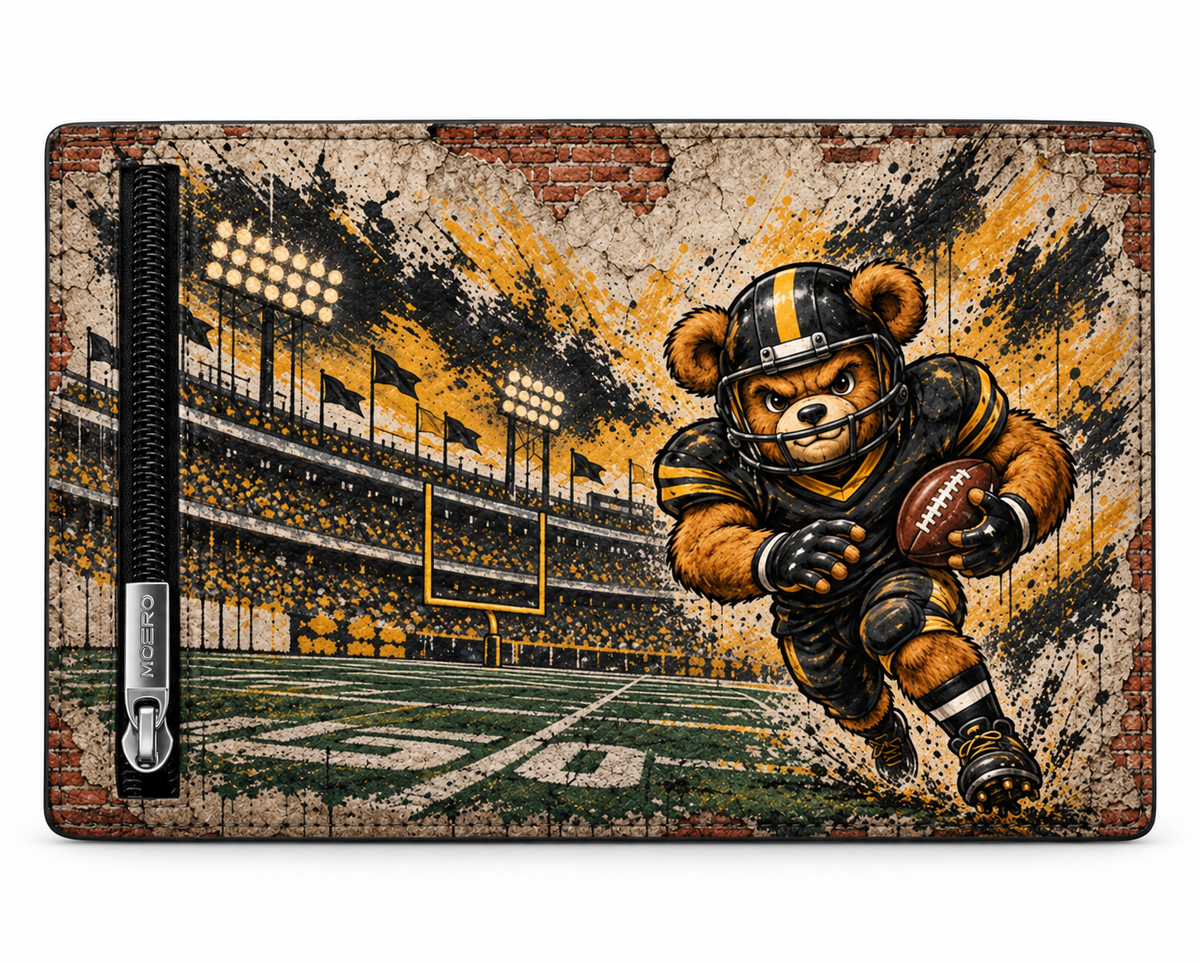 Moero Pro - Teddy Football Americano - Sport Limited Edition – Portafoglio RFID in Vera Pelle Saffiano con Chiusura Magnetica e Portamonete Zip