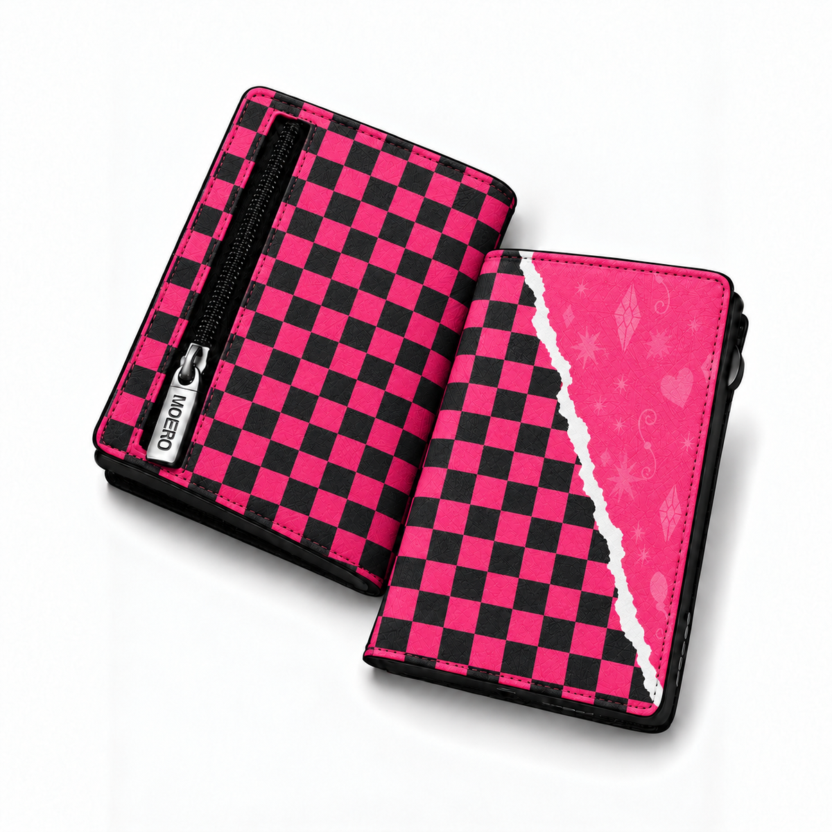 Moero Pro Zip – Pink Rebel – Underground Limited Edition – Portafoglio RFID in Vera Pelle Saffiano con Chiusura Magnetica e Portamonete Zip