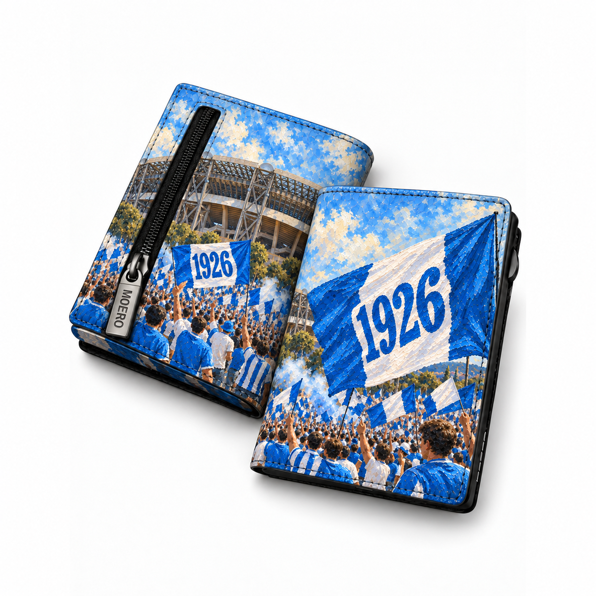 Moero Pro Zip – Napoli – Passione Calcio Limited Edition – Portafoglio RFID in Vera Pelle Saffiano con Chiusura Magnetica e Portamonete Zip