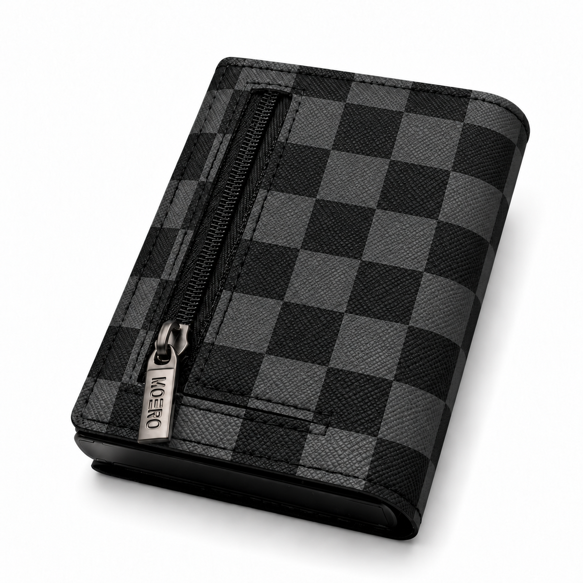 Moero Pro Zip – Check Bite Black – Underground Limited Edition – Portafoglio RFID in Vera Pelle Saffiano con Chiusura Magnetica e Portamonete Zip - portacarte black