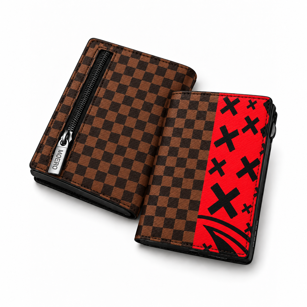 Moero Pro Zip – Red X – Underground Limited Edition – Portafoglio RFID in Vera Pelle Saffiano con Chiusura Magnetica e Portamonete Zip
