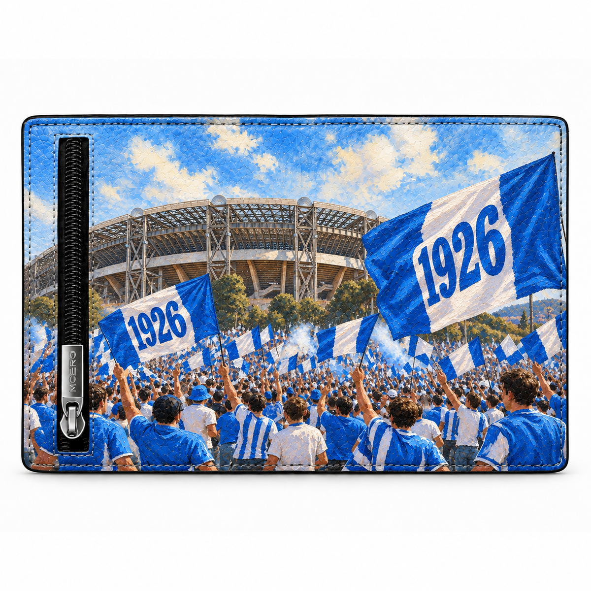Moero Pro Zip – Napoli – Passione Calcio Limited Edition – Portafoglio RFID in Vera Pelle Saffiano con Chiusura Magnetica e Portamonete Zip