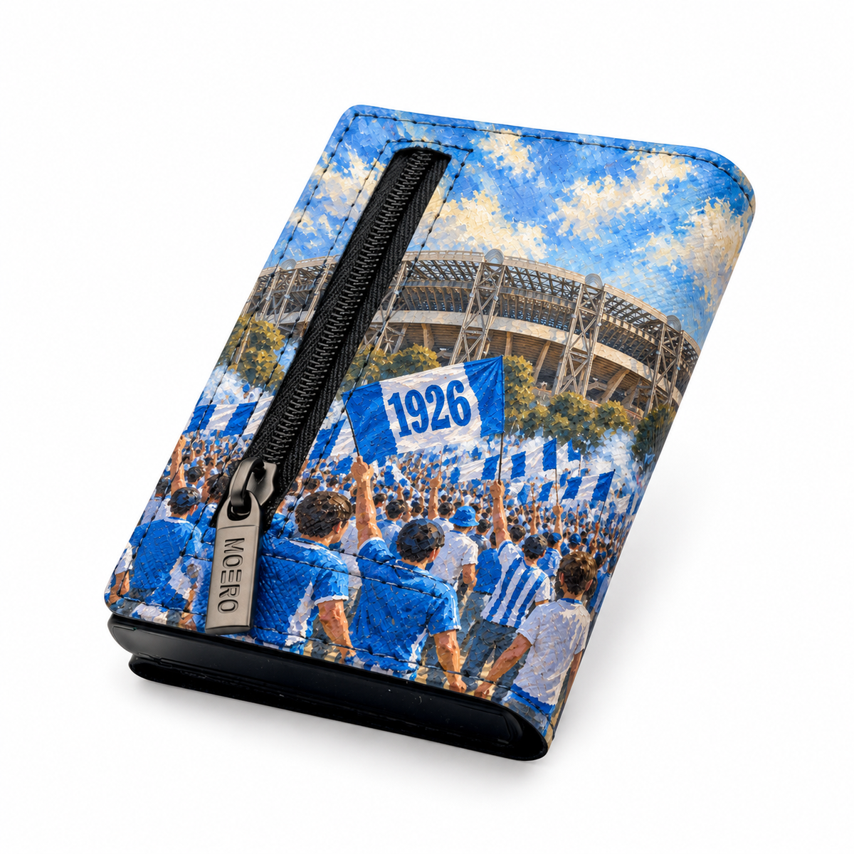 Moero Pro Zip – Napoli – Passione Calcio Limited Edition – Portafoglio RFID in Vera Pelle Saffiano con Chiusura Magnetica e Portamonete Zip
