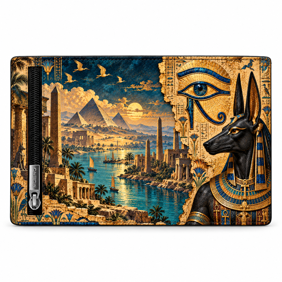 Moero Pro Zip – Anubi – Egypt Limited Edition – Portafoglio RFID in Vera Pelle Saffiano con Chiusura Magnetica e Portamonete Zip