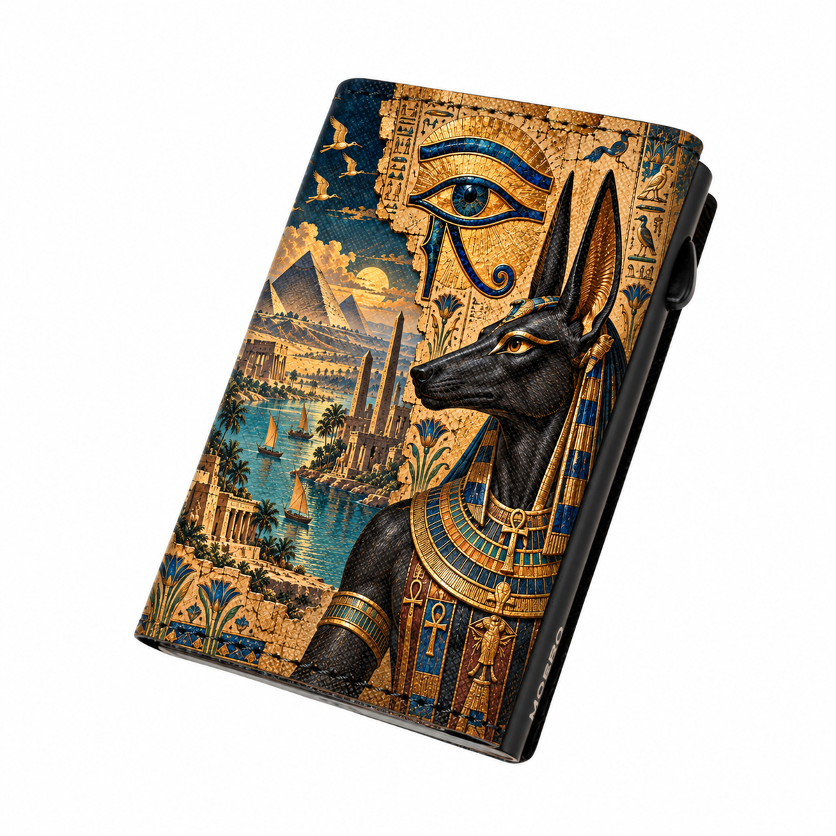 Moero Pro Zip – Anubi – Egypt Limited Edition – Portafoglio RFID in Vera Pelle Saffiano con Chiusura Magnetica e Portamonete Zip