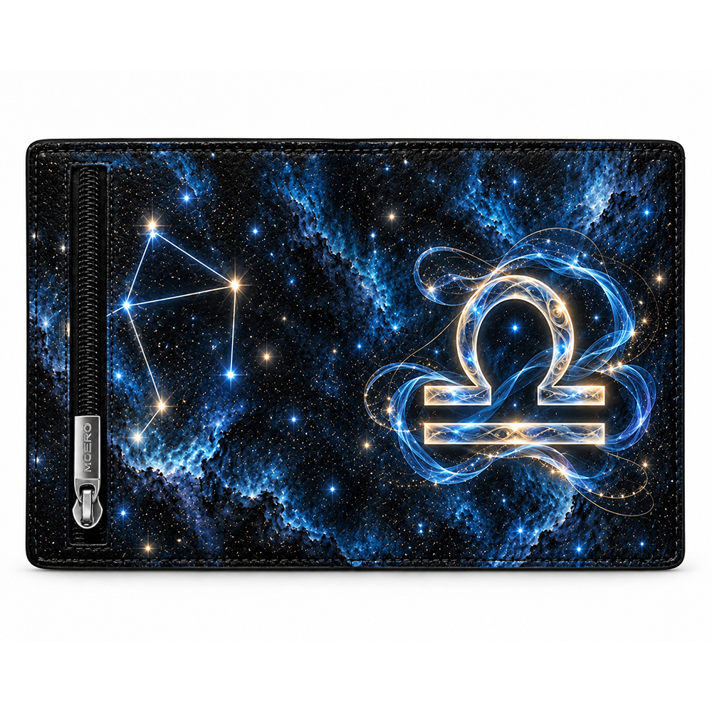 Moero Pro – Bilancia – Zodiac Limited Edition – Portafoglio RFID in Vera Pelle Saffiano con Chiusura Magnetica e Portamonete Zip