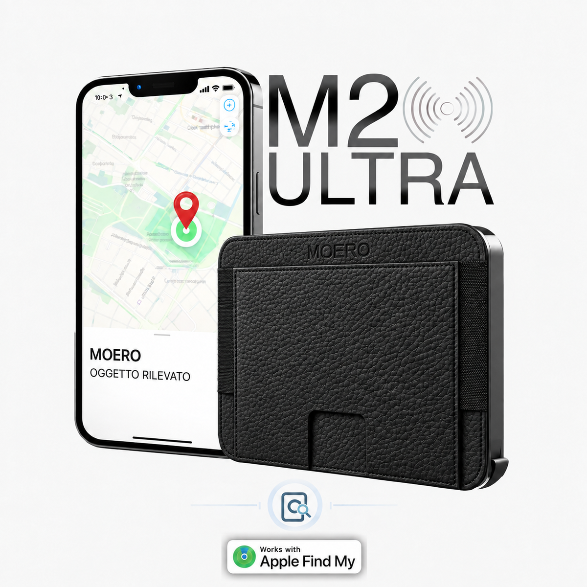 Moero M2 ULTRA Bottalato MagSafe Wallet con Apple Find My Integrato – Portafoglio RFID in Alluminio e Vera Pelle