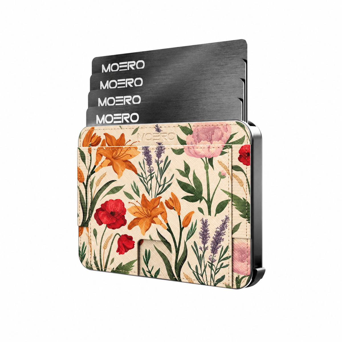 Moero M2 Pro - Erbario romantico - Floral Limited Edition - MagSafe Wallet – Portafoglio RFID in Alluminio e Vera Pelle Saffiano Antigraffio