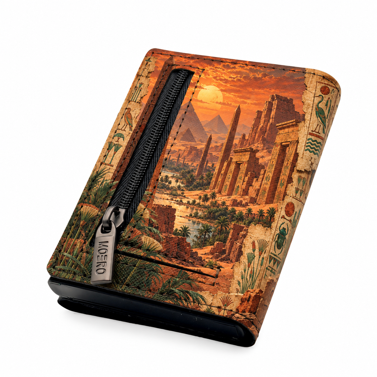 Moero Pro Zip – Cobra – Egypt Limited Edition – Portafoglio RFID in Vera Pelle Saffiano con Chiusura Magnetica e Portamonete Zip