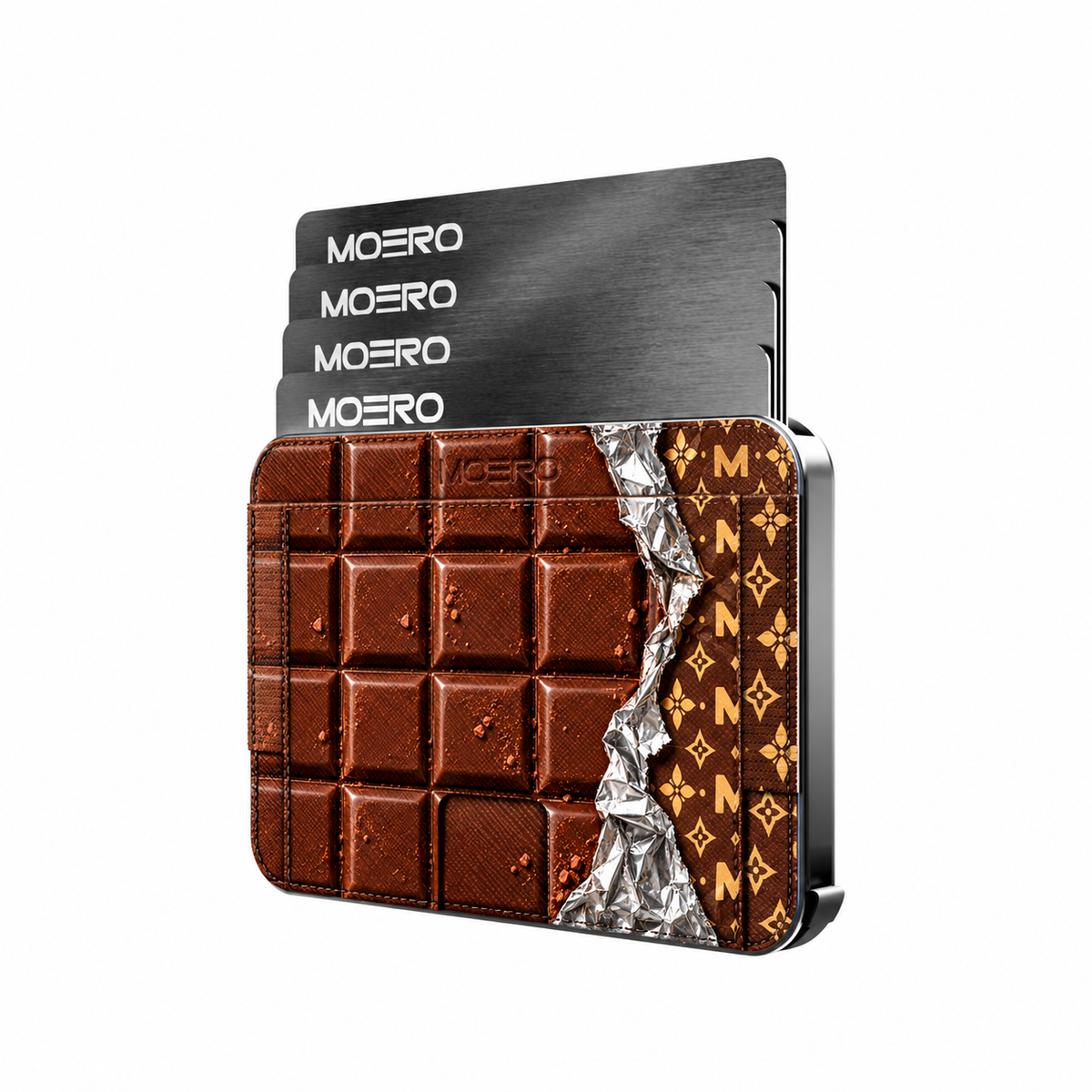 Moero M2 Pro - Choco Monogram - Limited Edition - MagSafe Wallet – Portafoglio RFID in Alluminio e Vera Pelle Saffiano Antigraffio