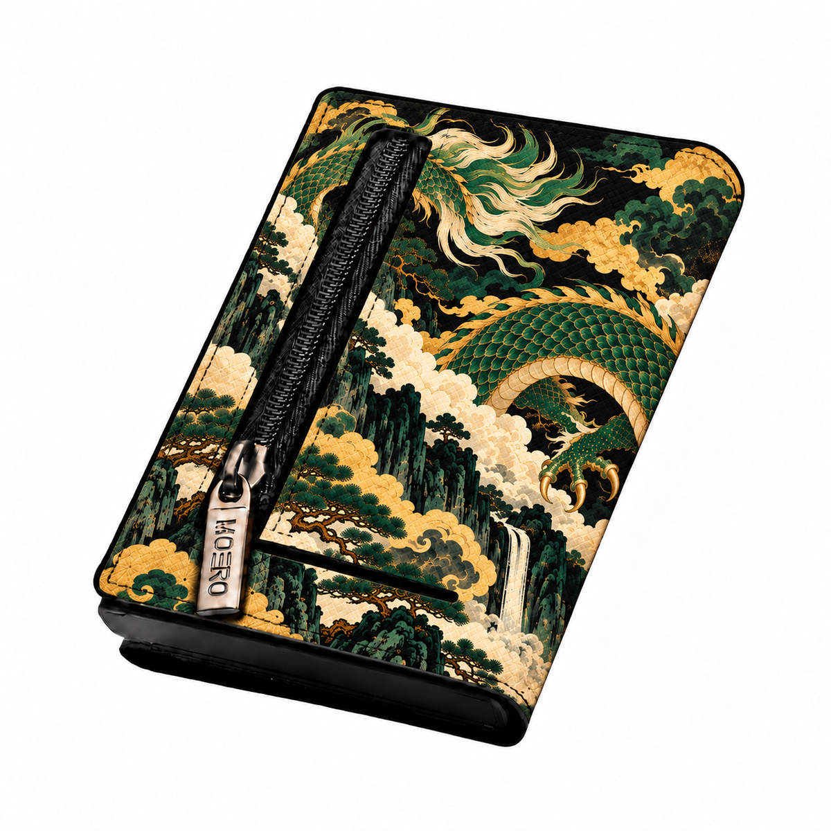 Moero Pro – Drago Sovrano – Japanese Art Limited Edition – Portafoglio RFID in Vera Pelle Saffiano con Chiusura Magnetica e Portamonete Zip
