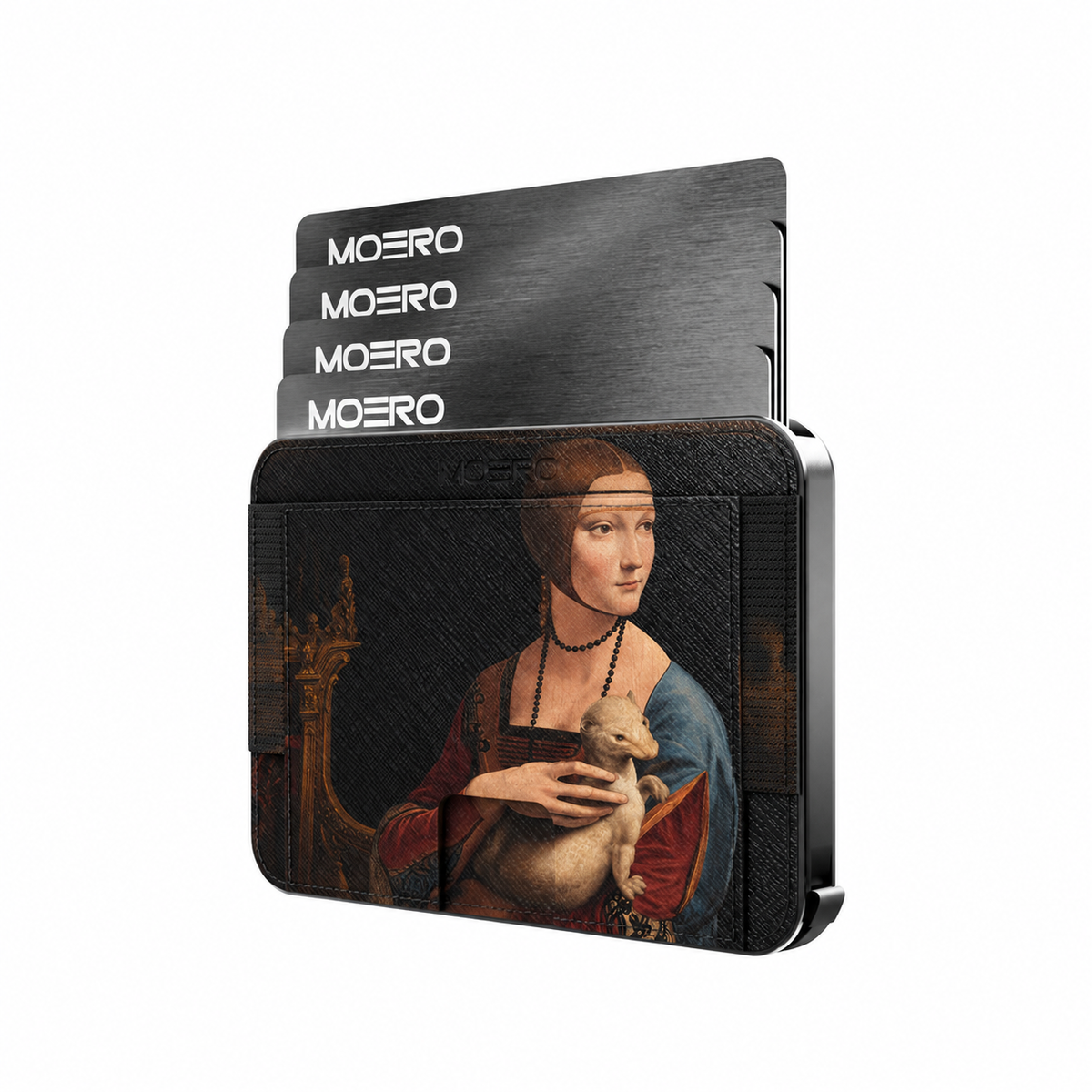 Moero M2 Pro - Dama con l'ermellino Limited Edition - MagSafe Wallet – Portafoglio RFID in Alluminio e Vera Pelle Saffiano Antigraffio