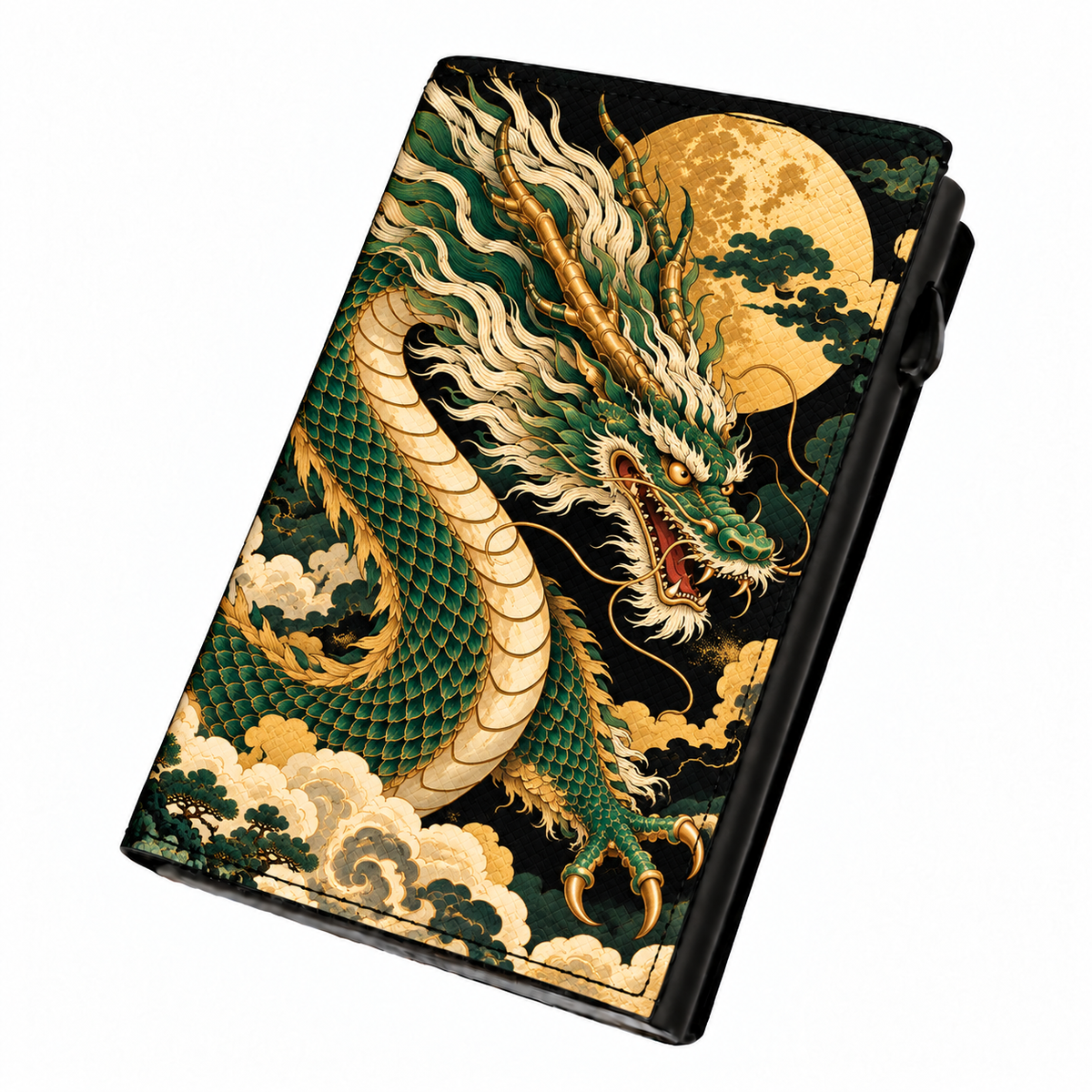 Moero Pro – Drago Sovrano – Japanese Art Limited Edition – Portafoglio RFID in Vera Pelle Saffiano con Chiusura Magnetica e Portamonete Zip