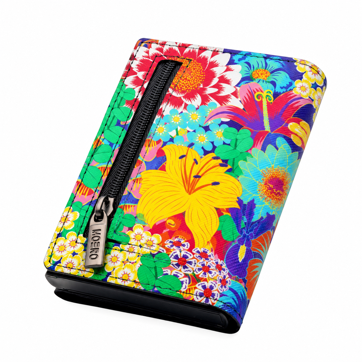 Moero PRO Floral - Sinfonia Floreale - Limited Edition – Portafoglio RFID in Vera Pelle Saffiano con Chiusura Magnetica e Portamonete Zip