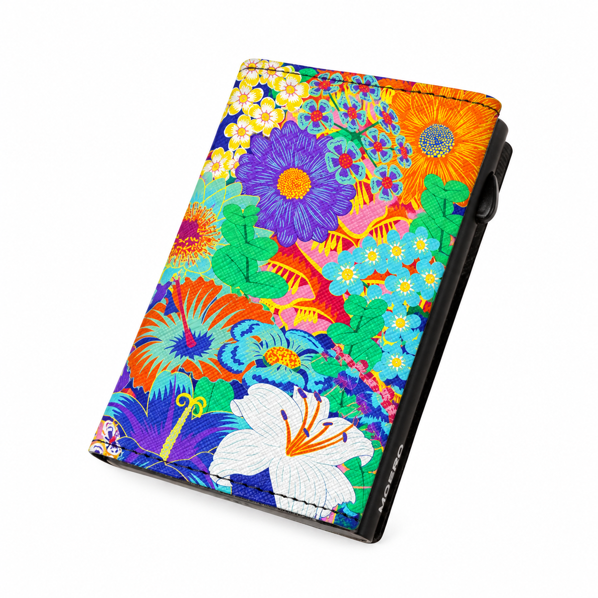 Moero PRO Floral - Sinfonia Floreale - Limited Edition – Portafoglio RFID in Vera Pelle Saffiano con Chiusura Magnetica e Portamonete Zip