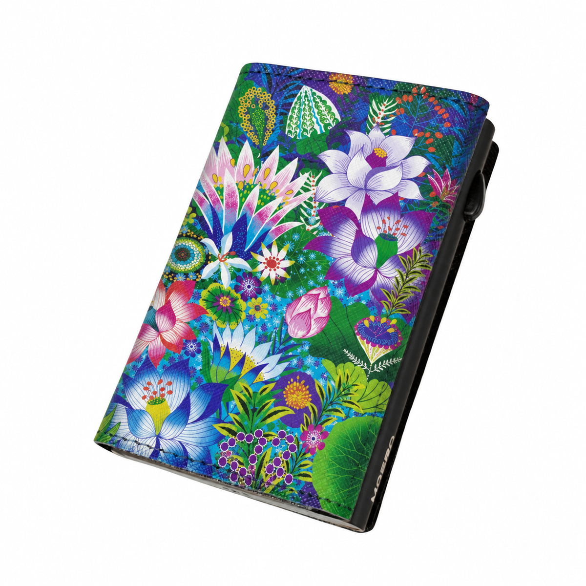 Moero PRO Floral - Eden Tropicale - Limited Edition – Portafoglio RFID in Vera Pelle Saffiano con Chiusura Magnetica e Portamonete Zip