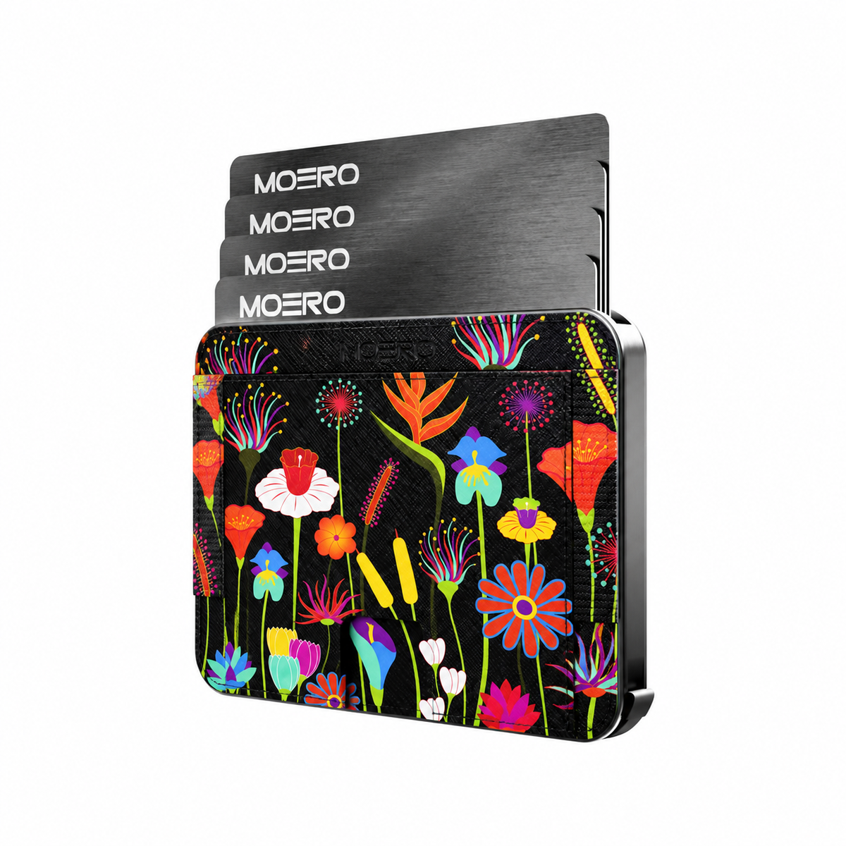Moero M2 Pro - Giardino Neon - Floral Limited Edition - MagSafe Wallet – Portafoglio RFID in Alluminio e Vera Pelle Saffiano Antigraffio