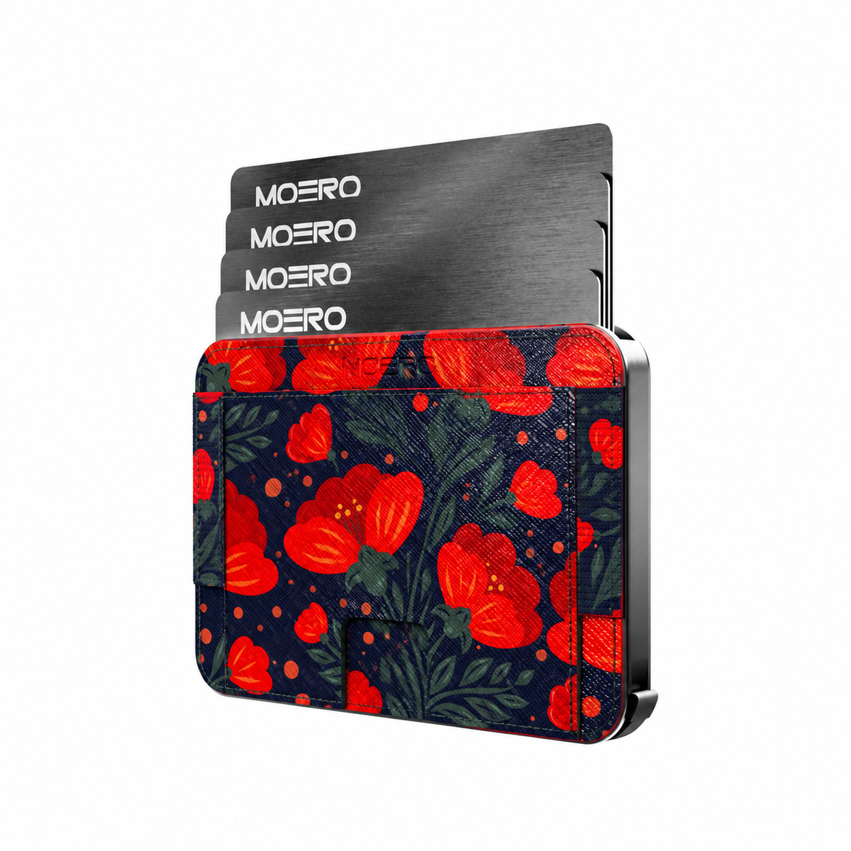 Moero M2 Pro - Corolle di mezzanotte - Floral Limited Edition - MagSafe Wallet – Portafoglio RFID in Alluminio e Vera Pelle Saffiano Antigraffio