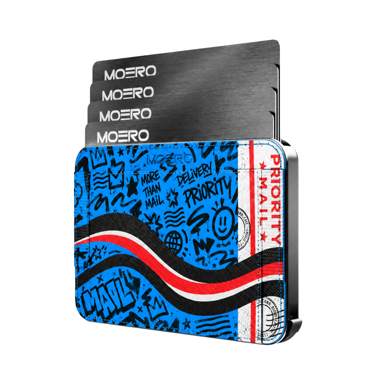 Moero M2 Pro - Priority Blue - Underground art Limited Edition - MagSafe Wallet – Portafoglio RFID in Alluminio e Vera Pelle Saffiano Antigraffio