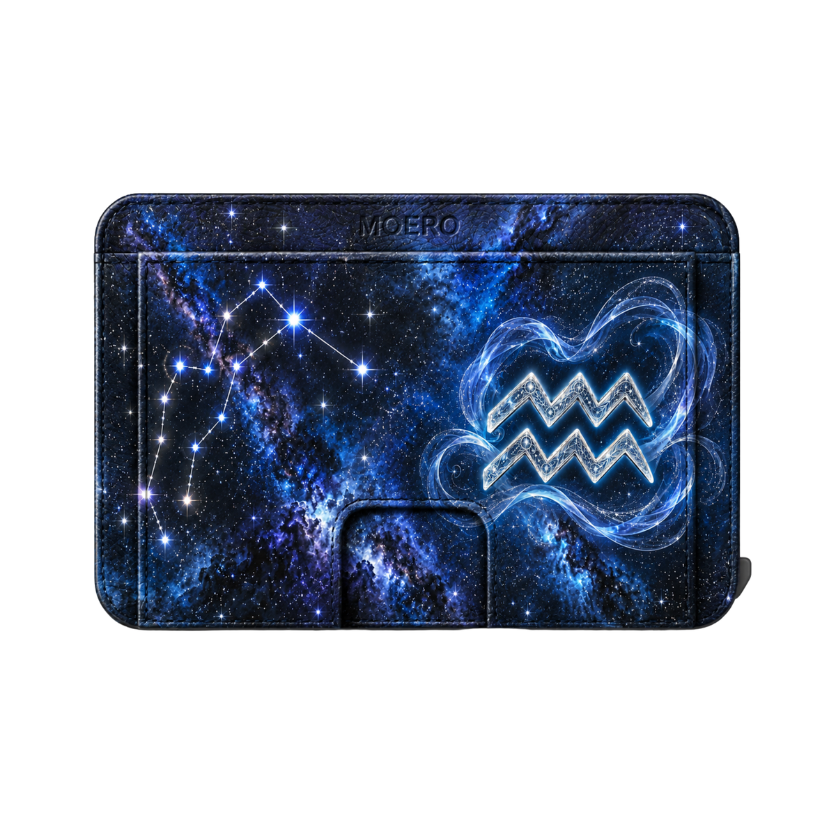 Moero M2 Pro - Acquario - Limited Edition - MagSafe Wallet – Portafoglio RFID in Alluminio e Vera Pelle Saffiano Antigraffio