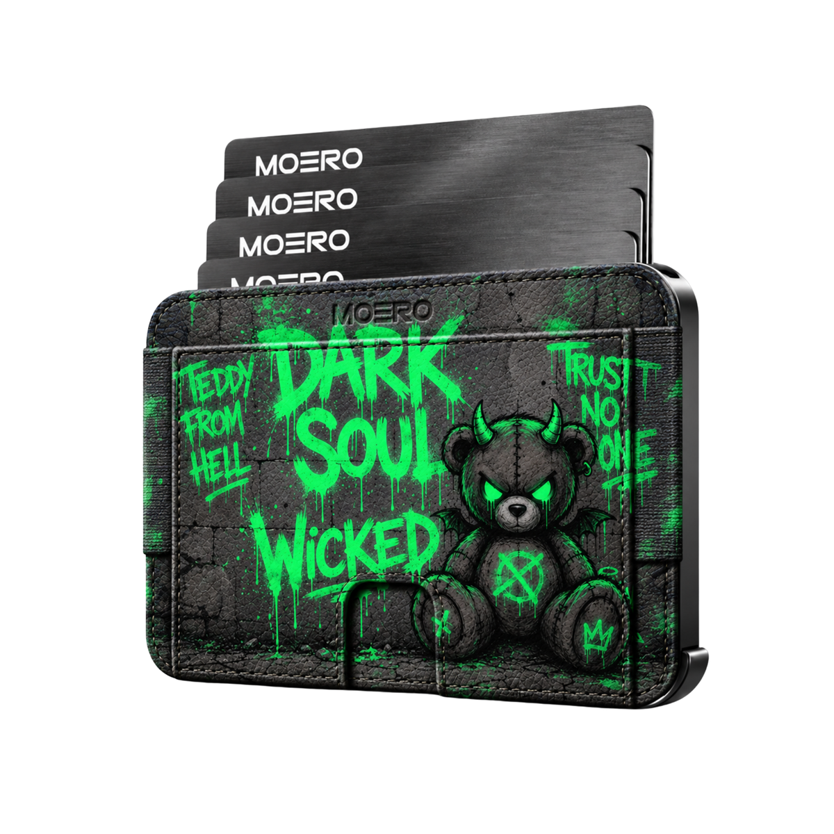 Moero M2 Pro - Taddy Dark Soul - Limited Edition - MagSafe Wallet – Portafoglio RFID in Alluminio e Vera Pelle Saffiano Antigraffio