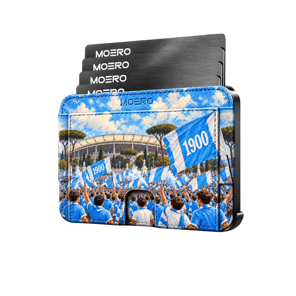 Moero M2 Pro - Lazio - Passione Calcio Limited Edition - MagSafe Wallet – Portafoglio RFID in Alluminio e Vera Pelle Saffiano Antigraffio