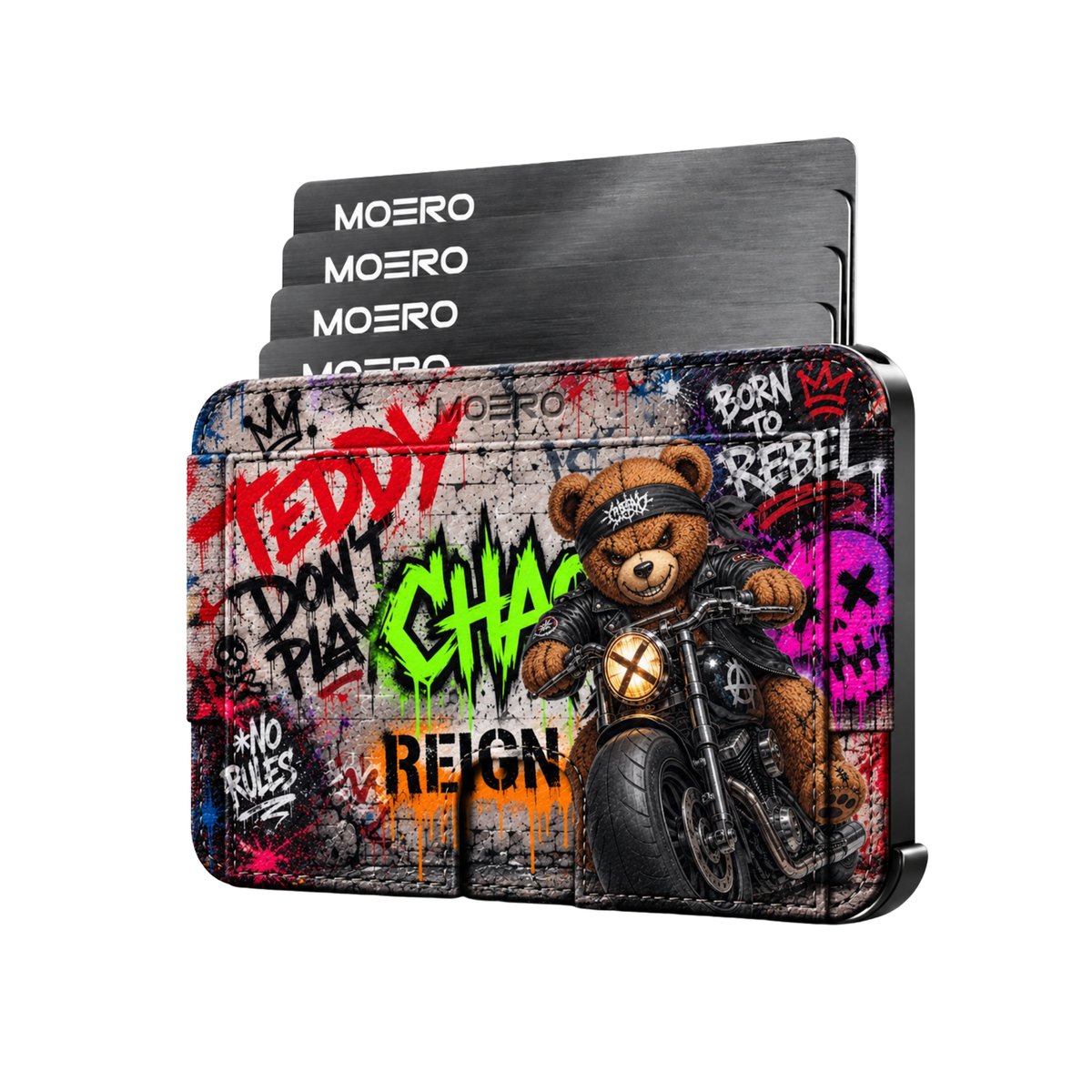 Moero M2 Pro - Teddy Rebel - Limited Edition - MagSafe Wallet – Portafoglio RFID in Alluminio e Vera Pelle Saffiano Antigraffio