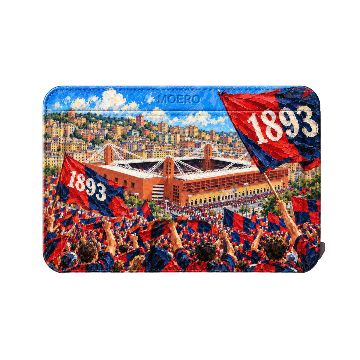 Moero M2 Pro - Genoa - Passione Calcio Limited Edition - MagSafe Wallet – Portafoglio RFID in Alluminio e Vera Pelle Saffiano Antigraffio
