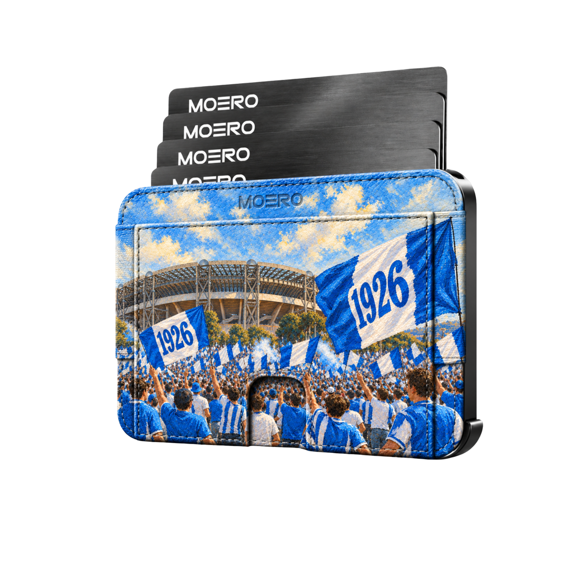 Moero M2 Pro - Napoli - Passione Calcio Limited Edition - MagSafe Wallet – Portafoglio RFID in Alluminio e Vera Pelle Saffiano Antigraffio