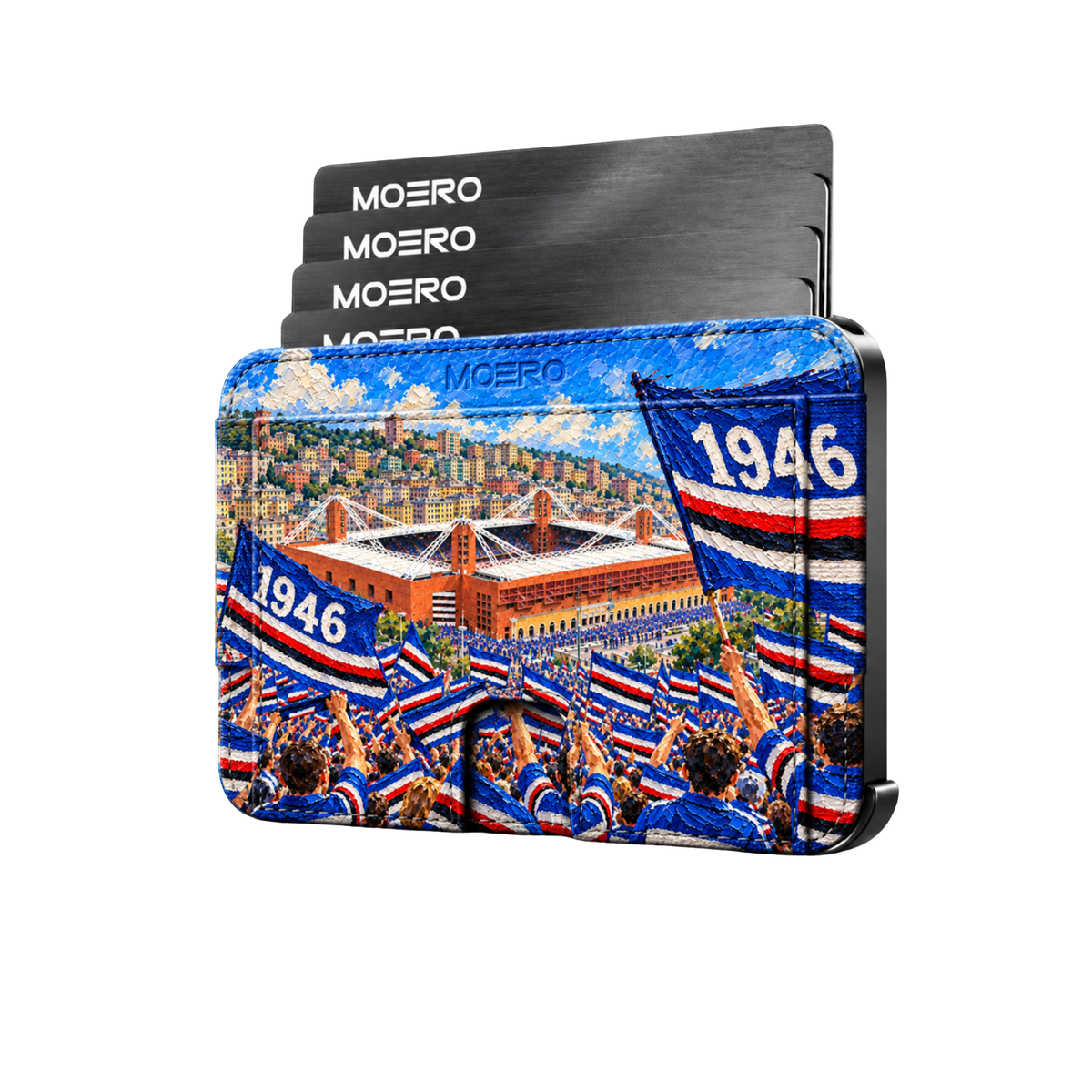 Moero M2 Pro - Sampdoria - Passione Calcio Limited Edition - MagSafe Wallet – Portafoglio RFID in Alluminio e Vera Pelle Saffiano Antigraffio