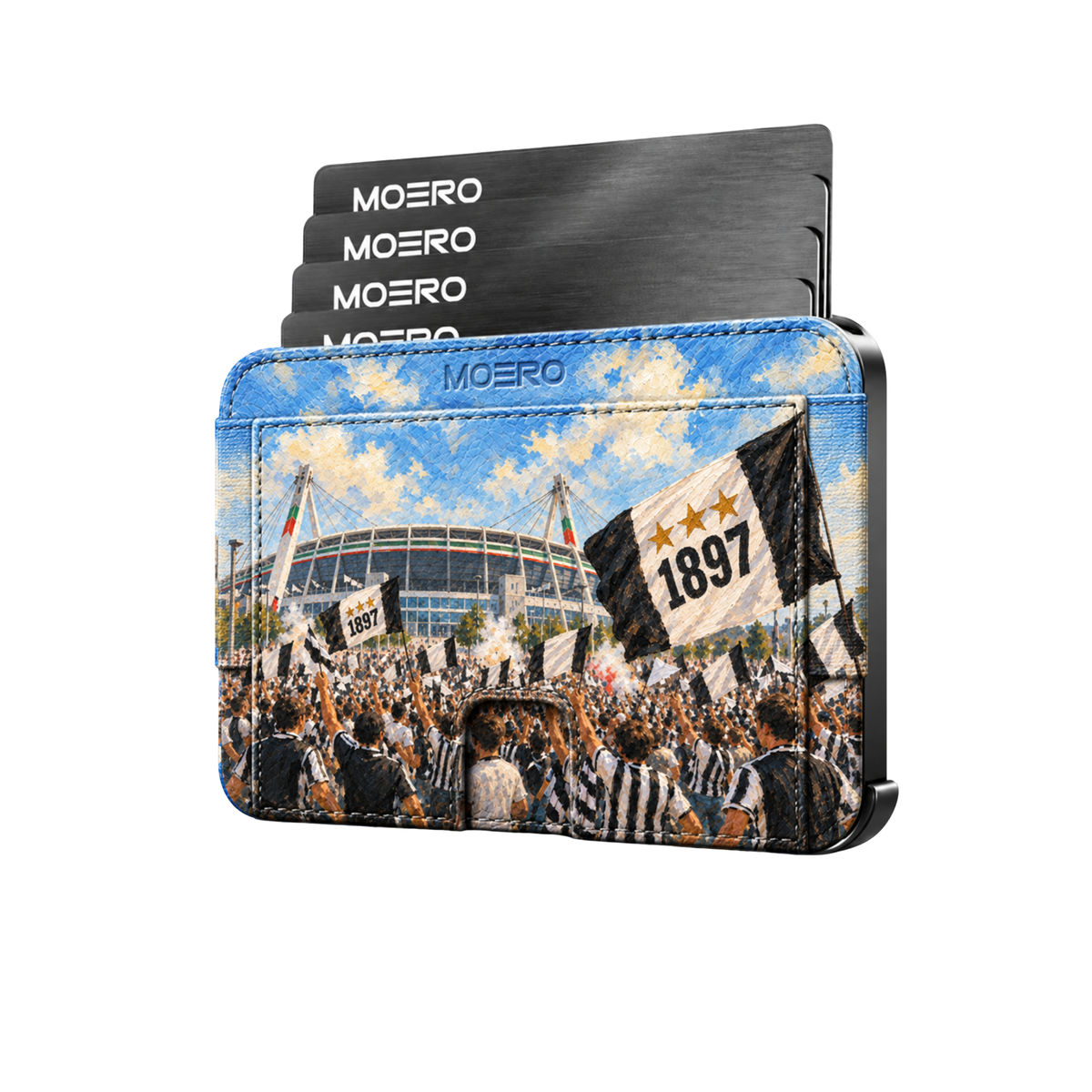 Moero M2 Pro - Juve - Passione Calcio Limited Edition - MagSafe Wallet – Portafoglio RFID in Alluminio e Vera Pelle Saffiano Antigraffio