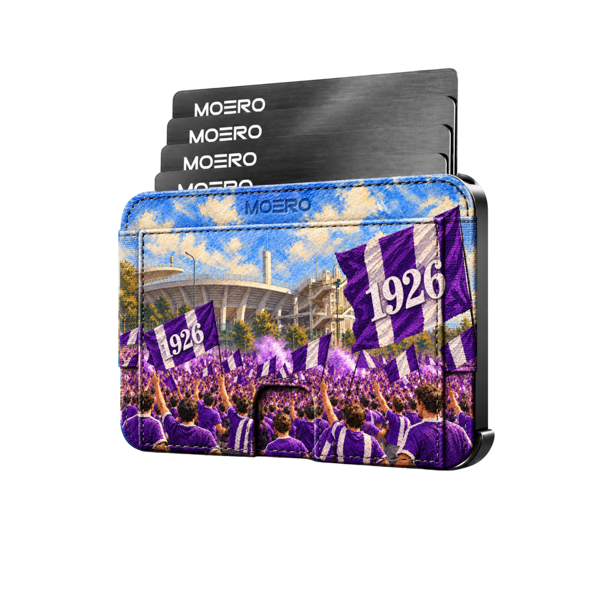 Moero M2 Pro - Fiorentina - Passione Calcio Limited Edition - MagSafe Wallet – Portafoglio RFID in Alluminio e Vera Pelle Saffiano Antigraffio