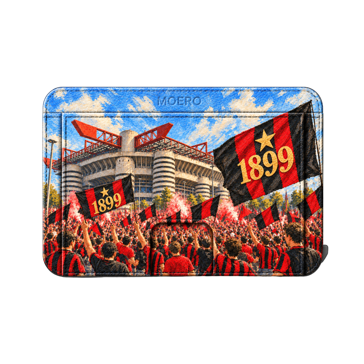 Moero M2 Pro - Milan - Passione Calcio Limited Edition - MagSafe Wallet – Portafoglio RFID in Alluminio e Vera Pelle Saffiano Antigraffio