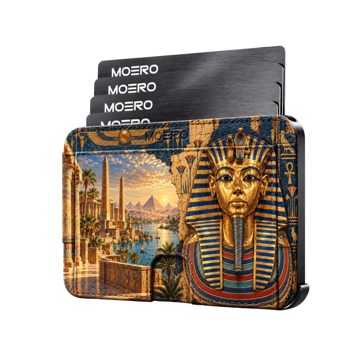 Moero M2 Pro - Tutankhamon - Limited Edition - MagSafe Wallet – Portafoglio RFID in Alluminio e Vera Pelle Saffiano Antigraffio