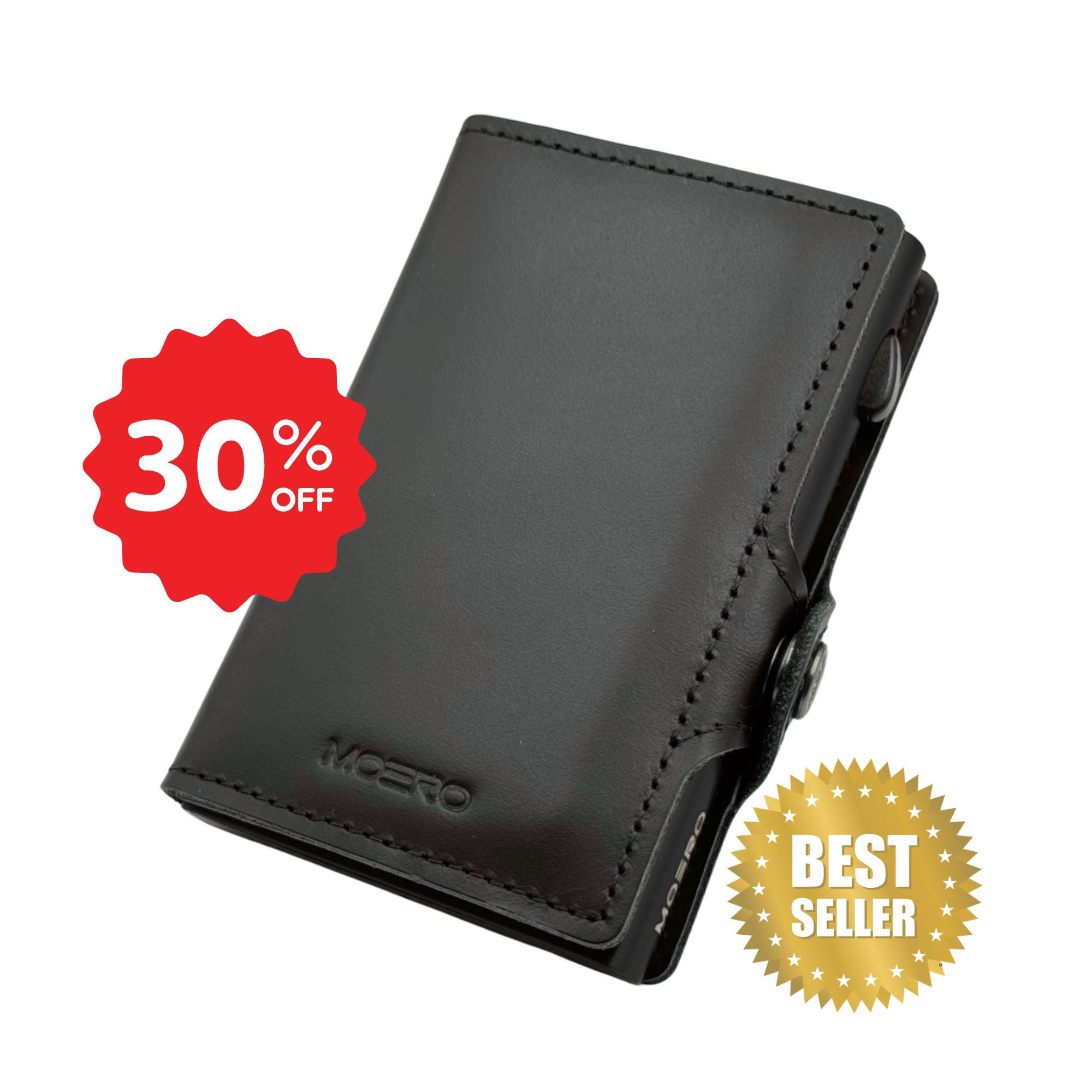 Moero Classic Zip Prestige – Portafoglio in Vera Pelle Prestige con Portamonete Zip, Protezione RFID e Chiusura con Bottone – Nero